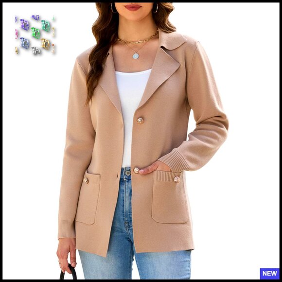 Jackets & Blazers - Knit Blazer Women's Business Casual Open Front Lapel Jacket Soft Tailored